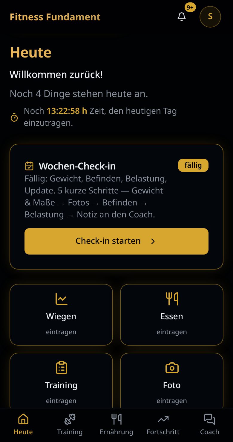 App-Ansicht: Dein Tag auf einen Blick