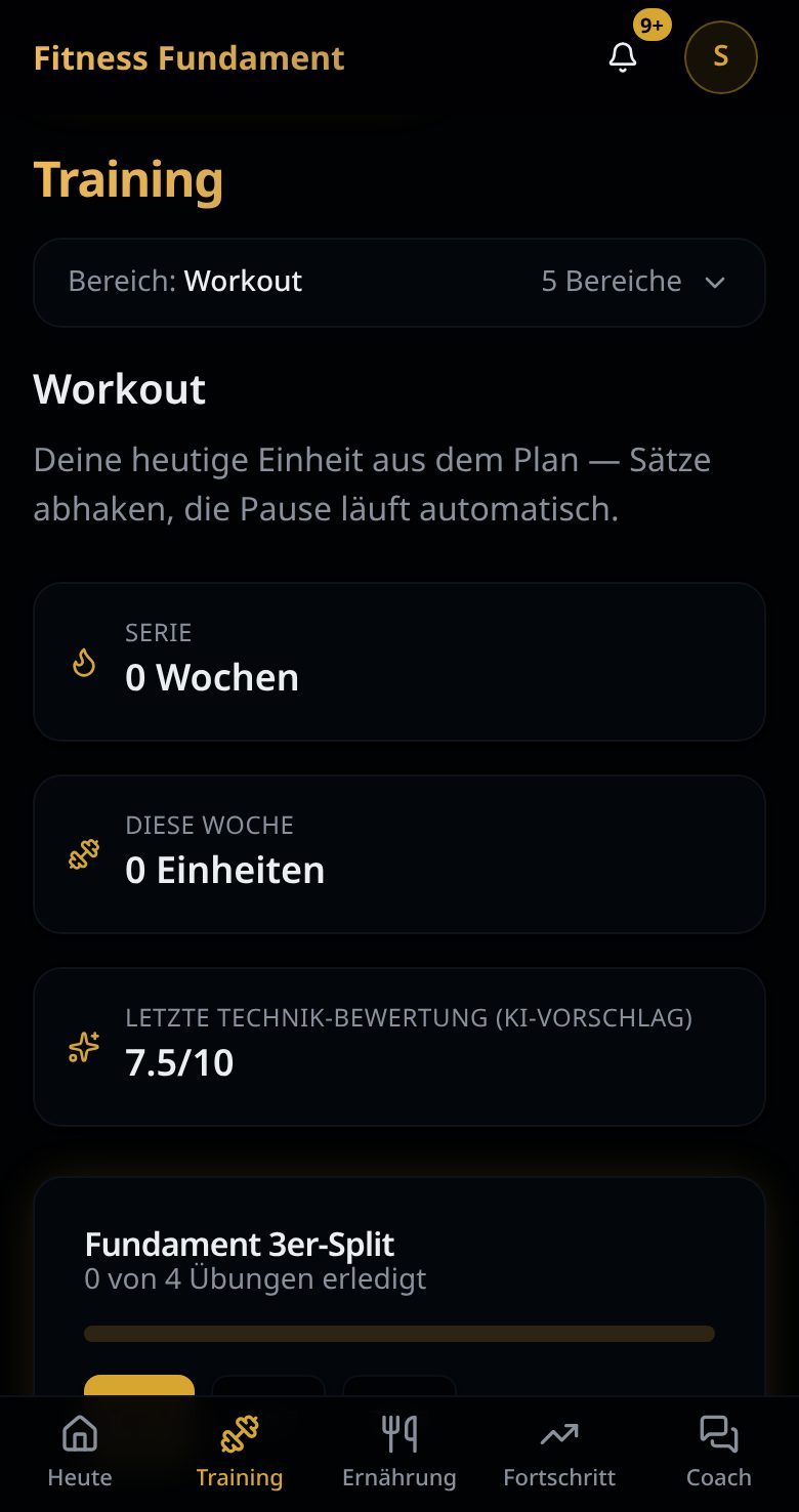 App-Ansicht: Training Satz für Satz